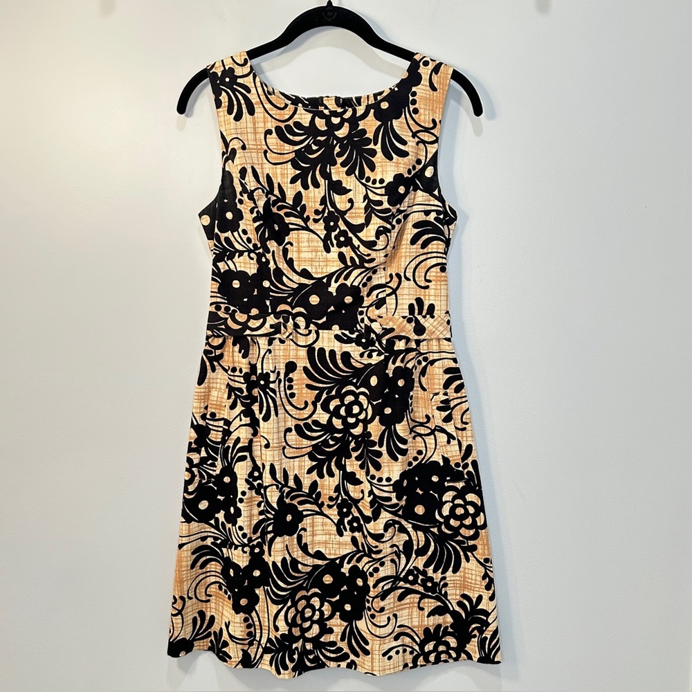 Anthropologie Tabitha Tan Black Mini Dress 6 Botanical Neutral Shift Above Knee